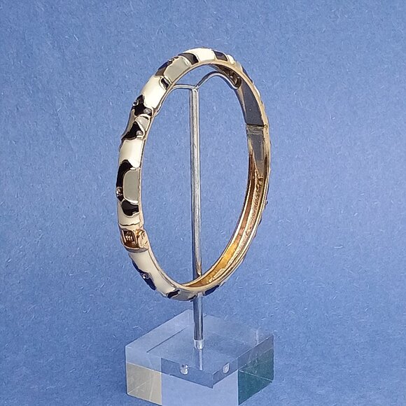 Abstract Cow Pattern Rhinestone Multi Orange Enamel Hinge Bangle Skinny Bracelet - Picture 5 of 5